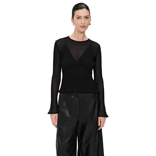Veronika Maine Solid And Sheer Long Sleeve Knit